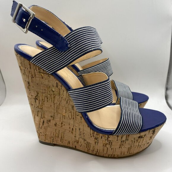 Jessica Simpson Blue with white stripped Wedge Sandal - Picture 7 of 12